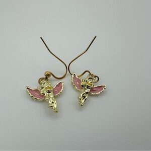 Gold and Pink Angel Earrings